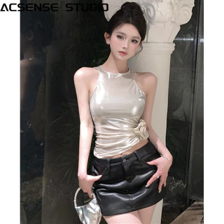 ACSENSE STUDIO áo croptop Áo 2 dây áo ba lỗ Thời trang hàn quốc dramatic Fashion chic may đo WCS2440BVI 15Z240410