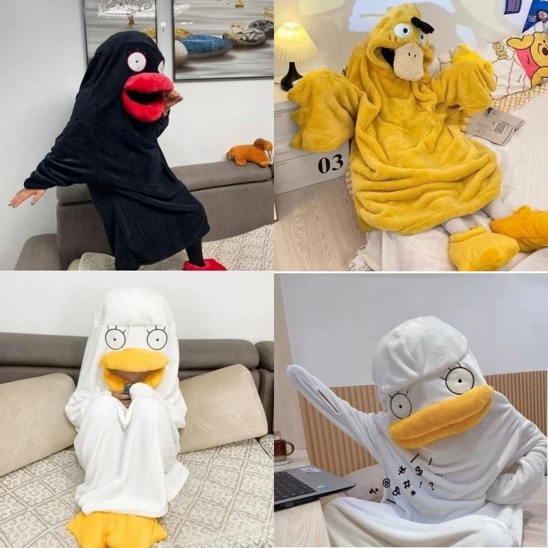 Anime Gintama Cosplay Homewear Elizabeth Vịt Kigurumi Bộ Đồ Ngủ Trang Phục Mùa Đông Flannel Đồ Ngủ Người Lớn Hoạt Hình Váy Ngủ Có Dép