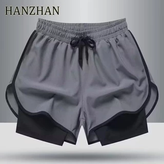 [Hanzhan] Quần short nam giả hai mảnh, quần short, quần thể thao mỏng co giãn dáng rộng dành cho nam