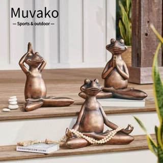 Muvako Đồ trang trí bằng nhựa sáng tạo, 4,7 * 3,9 * 2,3 Inch Ếch nâu trang trí đồ trang trí, Quà tặng trang trí sân vườn ếch Yoga bằng nhựa ngộ nghĩnh