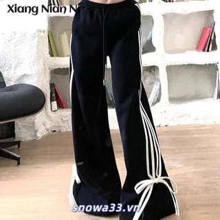 Xiang NIAN NI Quần dáng rộng kiểu Mỹ dành cho nữ, quần thẳng eo phong cách mới với thiết kế nơ hợp thời trang