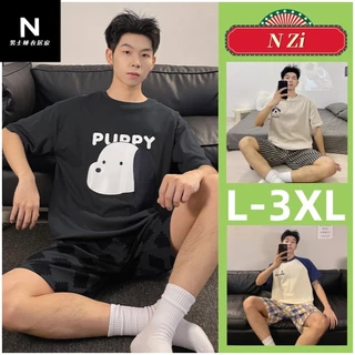 Bộ Đồ Ngủ Nam Cotton Bộ Đồ Ngủ Tay Ngắn Bộ Đồ Ngủ Mùa Hè Mỏng Sọc Lưới Hoạt Hình Dễ Thương Loungewear Người L-3XL