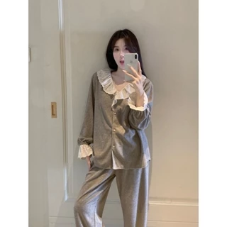 Influencer ins Phong Cách Bộ Đồ Ngủ Nữ Xuân Thu Ren Dài Tay Quần Ngọt Ngào Cô Gái Dễ Thương Homewear Phù Hợp Với