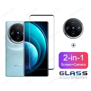 Vivo X100 Pro 5G Kính Cường Lực Full Cover Phim Cho Vivo X100 X80 X70 Pro V30 V29 V27 V25 V23 Pro V27e V25e V23e V21e V21 5G 4G 2 Trong 1 Ống Kính Máy Ảnh Kính Bảo Vệ Màn Hình Phim Kính