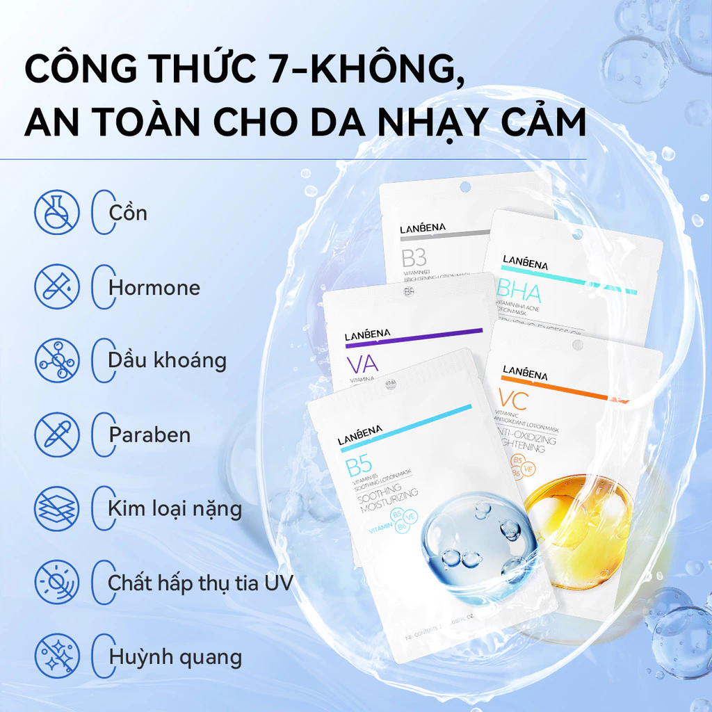 LANBENA 5PCS Mặt nạ  (25ml )- B5/B3/BHA/VC/VA chiết xuất thực vật dưỡng ẩm loại bỏ mụn đầu đen làm trắng da chống lão hóa chuyên dụng Skincare