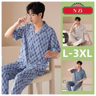 Plus Kích Thước Bộ Đồ Ngủ Nam Cotton Bộ Đồ Ngủ Mùa Hè Người Đàn Ông Ngắn Tay Bộ Đồ Ngủ Hàn Quốc Checker Loungewear Quần Áo Ngủ Mỏng L-3XL