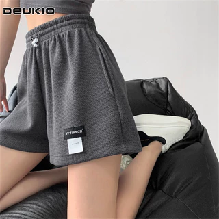 Deukio Quần short vải quế mùa hè nữ mỏng phong cách cay cô gái giải trí quần ống rộng kéo thẳng ống quần thể thao ba điểm