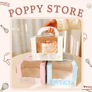 Hộp đựng bánh kem, hộp sinh nhật, tặng kèm đế bánh, kích thước 16x16x12cm, phong cách dễ thương mẫu Sweet - POPPY STORE