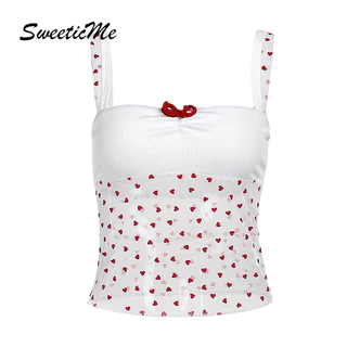 Sweeticme Nữ 2024 Thời Trang Mới Gợi Cảm In Lưới Nơ Nhân Quả Xe Tăng Áo Camisole