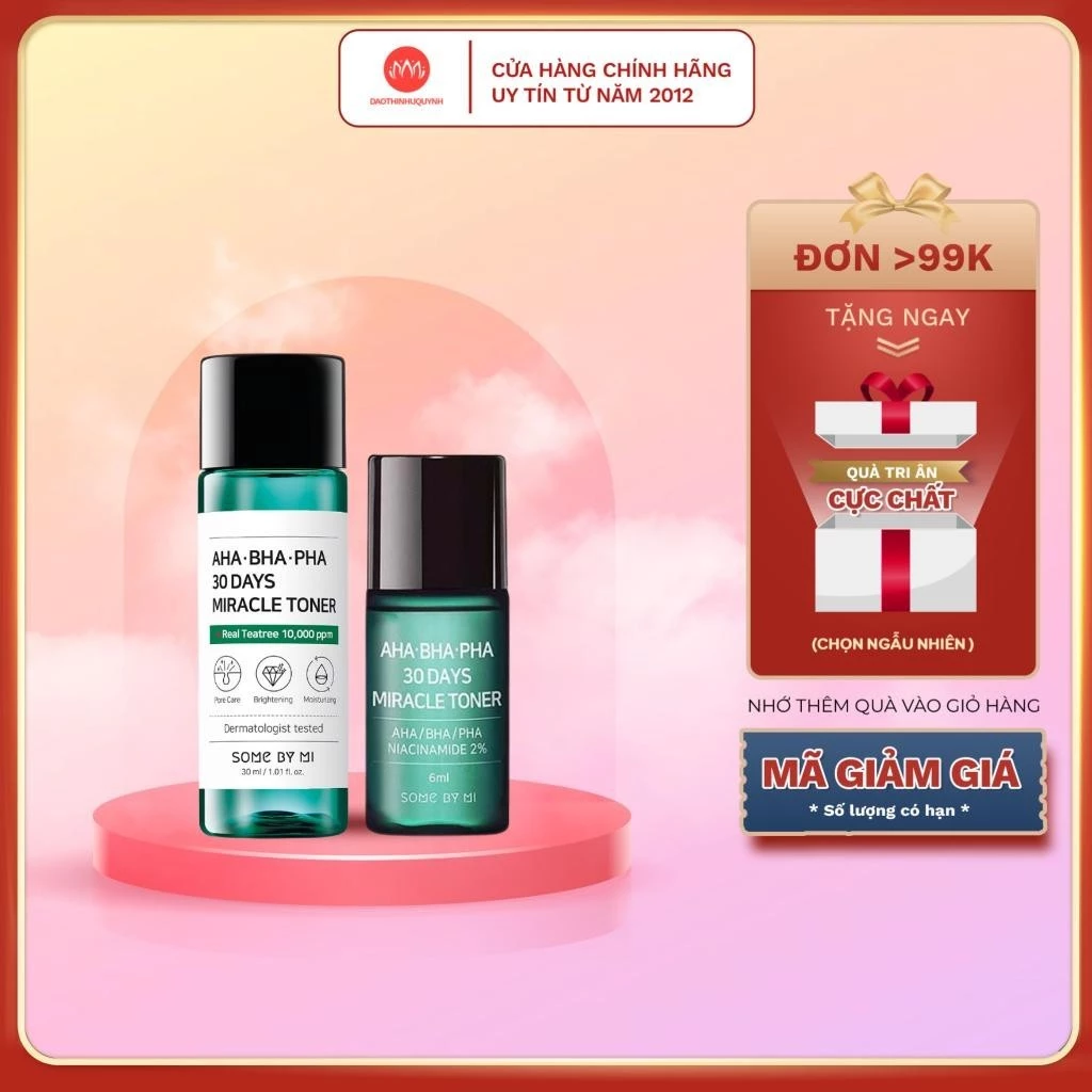 [Mini size] Nước Hoa Hồng Some By Mi AHA-BHA-PHA 30 Days Mirac Toner Làm Sạch Da, Tẩy Da Chết 6ml- 30ml