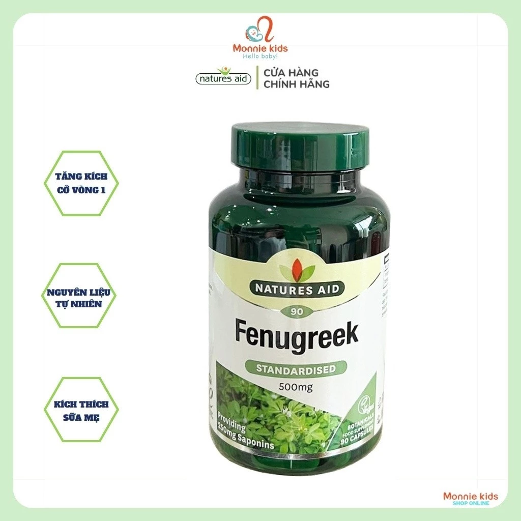 Viên uống lợi sữa cỏ cà ri Natures Aid Fenugreek, viên uống tăng cường dưỡng chất trong sữa cho mẹ - Monnie Kids