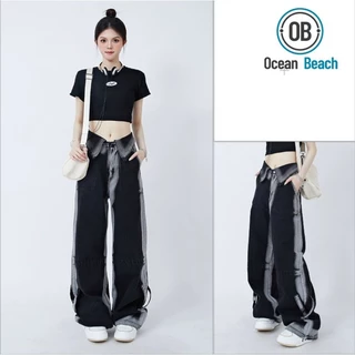 Vintage Flap Jeans Nữ Xuân Thu Eo Cao Quần Thẳng Niche Rửa Làm Cũ Ống Rộng Quần