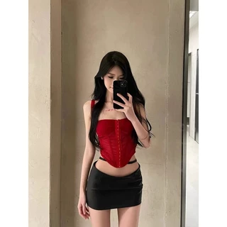 Slim-fit Phù Hợp Với Cô Gái Nóng Áo Vest Eo Cao Desire Hẹp Eo Xuân Hè Sling Mông Nguyên Chất Mỏng Hơn Nhìn Phong Cách Mới Top Phong Cách Nữ Váy Ngắn K3