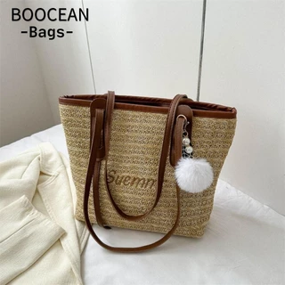 BOOCEAN Túi đeo vai, Túi đi biển dung tích lớn bằng rơm, Túi Tote thời trang nữ