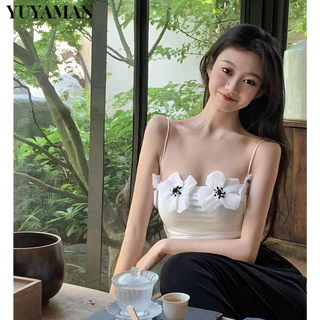 YUYAMAN áo croptop Áo 2 dây áo ba lỗ Thời trang hàn quốc Thoải mái thanh lịch Gợi cảm Fashion WBX2430RCG 13Z240330