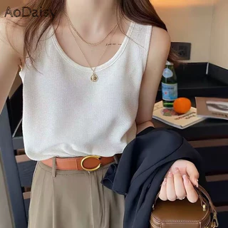 Aodaisy Camisole nữ mùa hè mặc ngoài bánh quế dáng rộng áo giảm béo không tay đáy áo thun