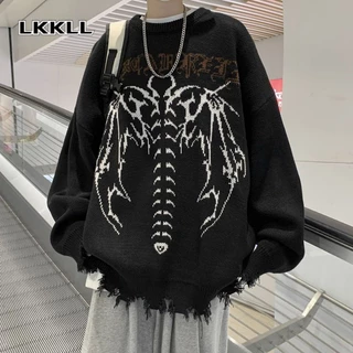 Áo Sweater Dệt Kim In Chữ Màu Tối Phong Cách Gothic Đường Phố Cho Nam Và Nữ