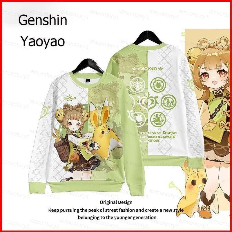 Ys Genshin Tác Động Yaoyao Áo Khoác Anime Áo Unisex Dài Tay Top Cosplay 3D Dây Kéo Áo Khoác Áo Khoác