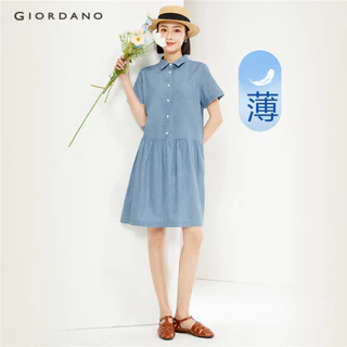 Đầm nữ GIORDANO 05464313 100% cotton denim tay ngắn thời trang