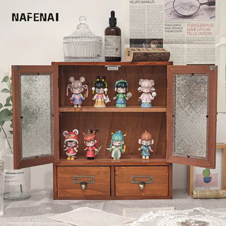 Nafenai Kệ Cửa Đôi Retro Hộp Bảo Quản Gỗ Chắc Chắn Cốc Nước Hoa Tủ Bảo Quản Mỹ Phẩm Văn Phòng Bàn Gỗ