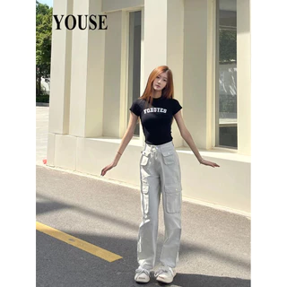 YOUSE áo phông áo thun nữ croptop baby tee Fashion Fashion Cổ điển xu hướng WTX2430KLG 13Z240329