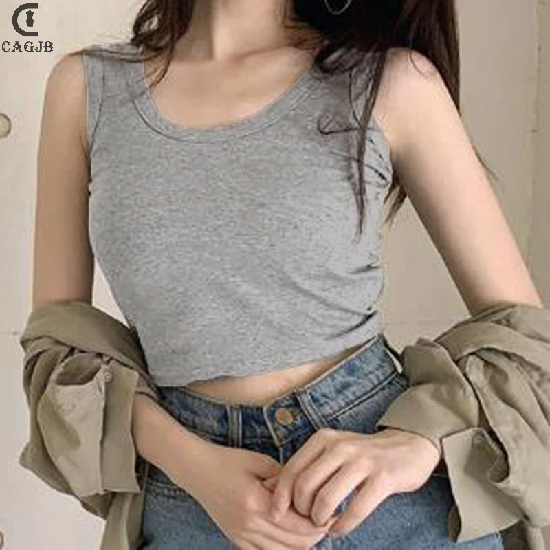 Áo Crop Top Co Giãn Cổ Tròn Đơn Giản Phong Cách Đường Phố Gợi Cảm Mùa Hè Cho Nữ YOMG