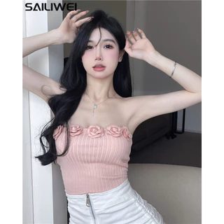 SAILIWEI áo phông áo thun nữ croptop baby tee Thời trang hàn quốc nhí nhảnh Phong cách may đo sang trọng A20K07B 8Z240219