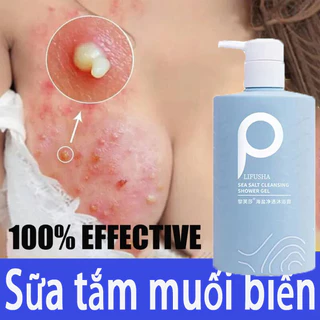 Sữa tắm loại bỏ mụn muối biển, xà bông , giảm mụn lưng, 100% chiết xuất muối biển nhiên/500ml