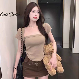 Orlifaith Nữ 2024 Thời Trang Mới Gợi Cảm Slim Fit Cổ Vuông Áo Phông