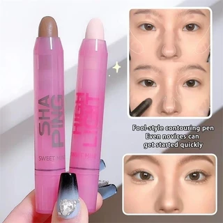 2 Màu Highlighter Contouring Stick Highlighting Powder Creamy Texture Shimmer Light Face Blusher Brighten Nose Shadow Makeup