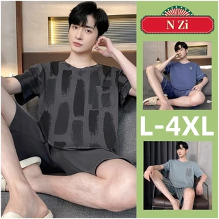 Bộ Đồ Ngủ Nam Cotton Plus Kích Thước Bộ Đồ Ngủ Tay Ngắn Đồ Ngủ Mùa Hè Mỏng Phiên Bản Hàn Quốc Sọc Lưới Rời Giải Trí Người Loungewear L-4XL