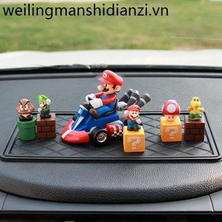 Dễ Thương Mario Kart Kéo Lại Xe Đua Mô Hình Lắc Đầu Mario Trang Trí Xe Hoạt Hình Búp Bê Mario