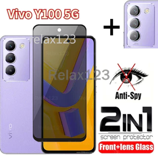 Kính cường lực 2in1 Riêng tư cho Vivo Y100 5G VivoY100 VivoY 100 5G Y100 2024 Tấm bảo vệ màn hình Full Cover Ống kính máy ảnh Lớp phim chống gián điệp