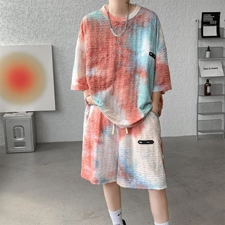 Bộ đồ Dopamine 2024 dành cho nam mùa hè Tie-Dye Quần Short ngắn tay Bộ đồ hai mảnh Dạo phố Quần áo thể thao thông thường dành cho nam chiên đường phố [Hàng có sẵn]