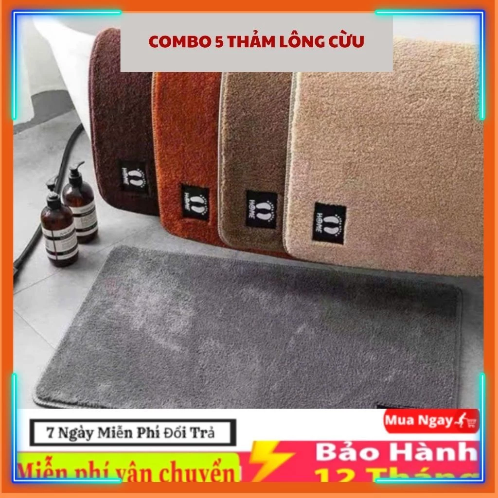 Combo 5 tấm thảm lau chân lông cừu len mềm thảm chùi chân thấm hút nước