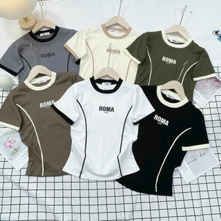 Áo Baby Tee Viền Mảnh Chữ ROMA Borip Co Dãn 4 Chiều - Thiên An Shop