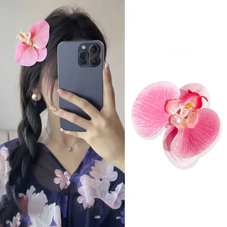 Awaytr Phalaenopsis Hoa Lan Kẹp Tóc Người Phụ Nữ Bên Vịt Hóa Đơn Kẹp Tóc Hoa Phụ Kiện Tóc