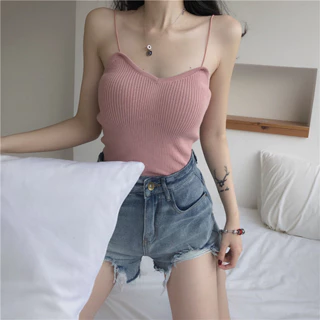 Mùa Xuân Mùa Hè Phong Cách Mới Màu Trơn Bên Trong Đáy Áo Dệt Kim Camisole Nữ Ngoài Top Hợp Thời Trang