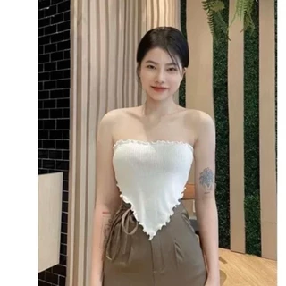 Áo yếm cột nơ lưng vải gân cotton có mút Nữ Women Thun Top Thun Top Voi Voan