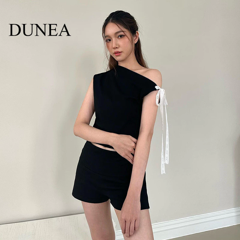 DUNEA Áo thun cổ chéo gợi cảm dành cho nữ Áo Crop Top