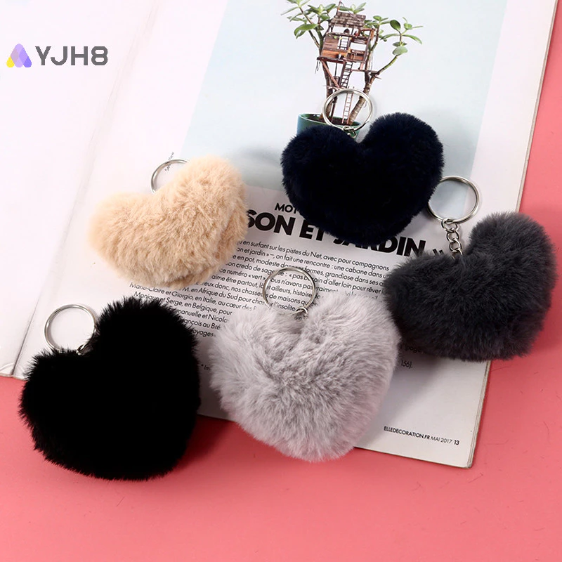 [Yjh8] 8CM Lông Tơ pompom Móc Khóa Quà Tặng Cho Nữ Hình Trái Tim Mềm Mại Pompon Thỏ Giả Móc Chìa Khóa Bóng Túi Ô Tô Phụ Kiện Vòng Chìa Khóa Mới