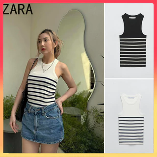 Áo dệt kim không tay cổ tròn sọc phong cách cơ bản của Zara3471008 3471/008