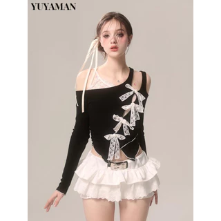 YUYAMAN áo phông áo thun nữ croptop baby tee thời trang Vintage Fashion Xu hướng WTX243066Q 10Z240308