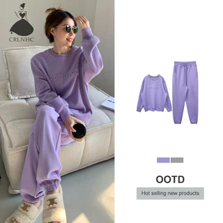 Crlnhc set Áo sweatshirt Dáng Rộng Phong Cách Thể Thao Thời Trang Giản Dị Và Quần Thể Thao vn