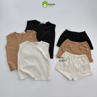 Bộ Ba Lỗ Cho Bé Trai, Bé Gái KIMCHIBABY Vải Cotton Mềm Mại Quần Đáp Túi, Bộ Cộc Tay Hến Cho Bé Mặc Hè K410