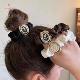 【peachcoco】Dây buộc tóc Satin cổ điển kiểu Pháp Phong cách thanh lịch Dây buộc tóc ngọc trai