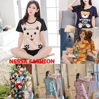 XẢ KHO 40K Bộ đồ ngủ nữ pijama mặc ở nhà  quần áo cộc tay ngắn mỏng mùa hè hình hoạt hình đi chơi