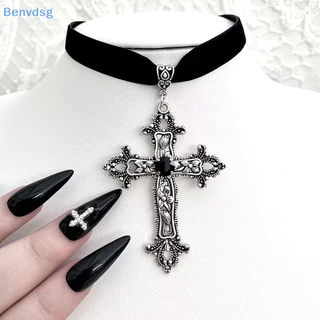 Benvdsg > Gothic Lớn Chữ Thập Đen Nhung Choker Vintage Chữ Thập Mặt Dây Chuyền Vòng Cổ Cổ Grunge Nữ Nam Phụ Kiện Trang Sức Cũng