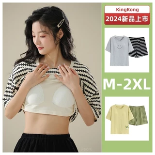 Bộ Đồ Ngủ Nữ 100% Cotton Bộ Đồ Ngủ Ngực Miếng Lót Đồ Ngủ Người Phụ Nữ Mùa Hè Nữ Phong Cách Đơn Giản Sọc Tay Ngắn Rời Váy Ngủ Loungewear