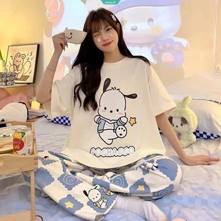 Sanrio Phim Hoạt Hình Pochacco Mùa Hè Phần Mỏng Bộ Đồ Ngủ Nữ Bên Ngoài Mặc Chống Muỗi Đi Bộ Quần Pyjama Dài Rời Nhà Thường Ngày Bộ Hai Mảnh [GM]